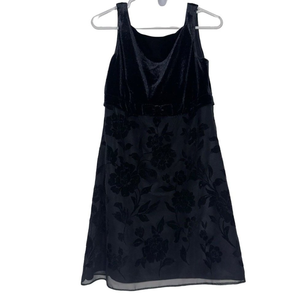 Vintage Warren Petites Velvet Burnout Mini Dress Sz 10P Black Sleeveless